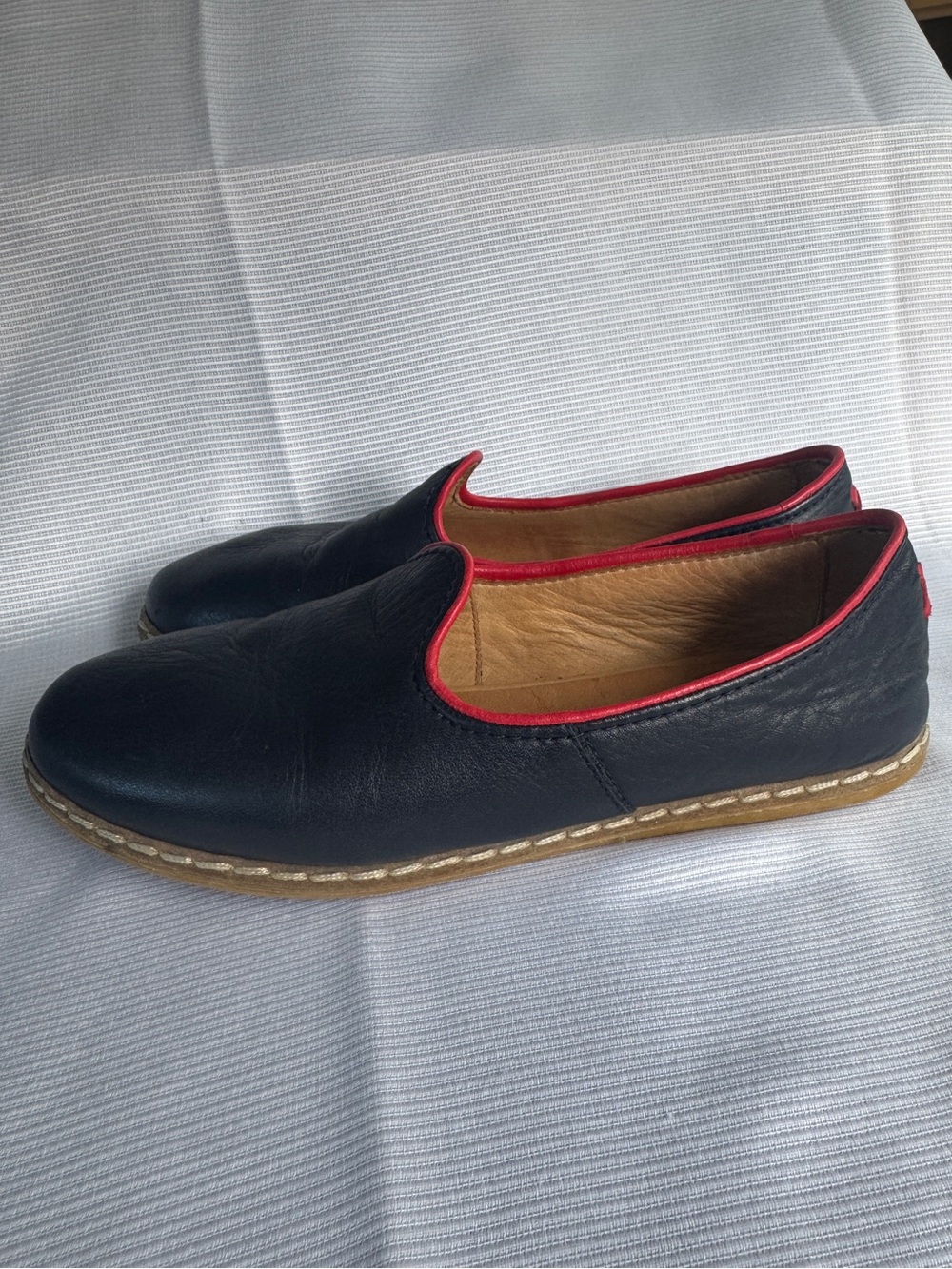 Charix Classic Handmade Leather Loafers Navy Blue Red Artisan Istanbul